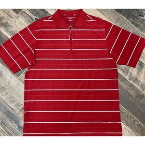 NICKLAUS Golf Red‎ White Stripes 1/4 Zip Short Sleeve Men's Polo Shirt Polyester